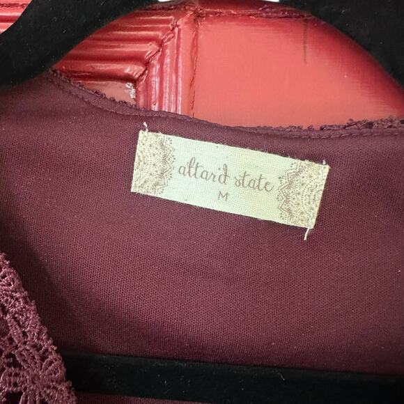 Y2K Altar'd State Dress M Burgundy Velvet Burnout Bell Sleeve Whimsigoth Fairy - Picture 5 of 10